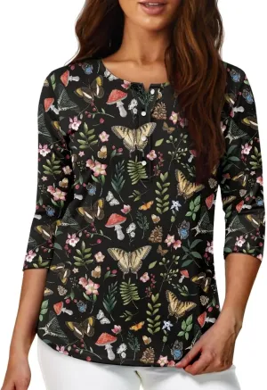 YEXIATODO Plus Size Tops for Women 3/4 Sleeve Suitable for Early Fall Spring