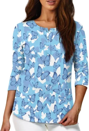 YEXIATODO Plus Size Tops for Women 3/4 Sleeve Suitable for Early Fall Spring