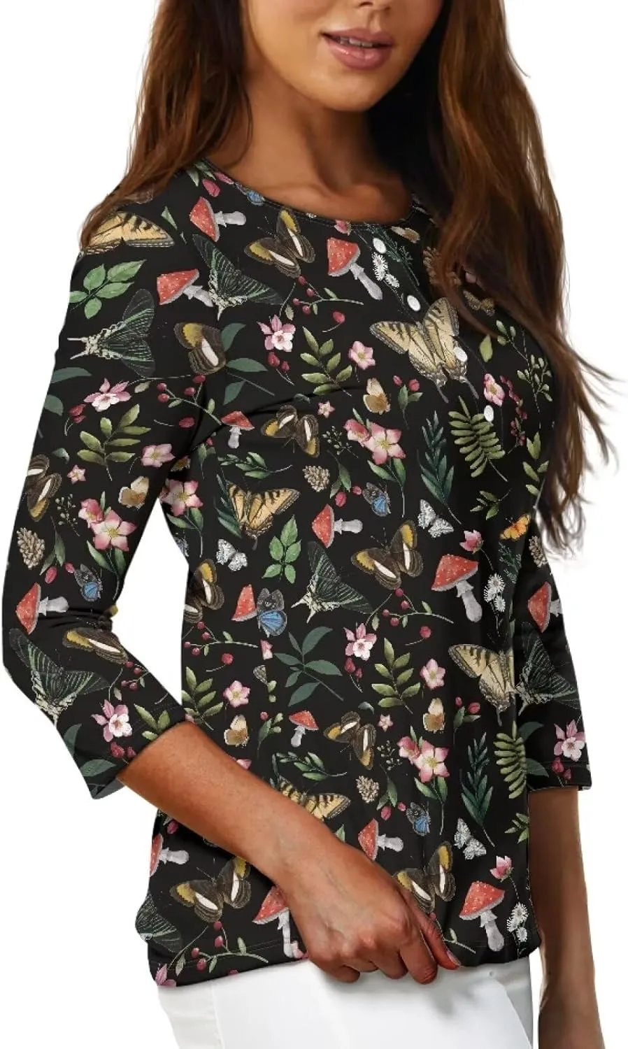YEXIATODO Plus Size Tops for Women 3/4 Sleeve Suitable for Early Fall Spring
