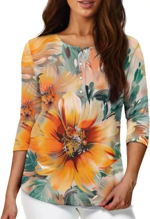 YEXIATODO Plus Size Tops for Women 3/4 Sleeve Suitable for Early Fall Spring