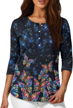 YEXIATODO Plus Size Tops for Women 3/4 Sleeve Suitable for Early Fall Spring