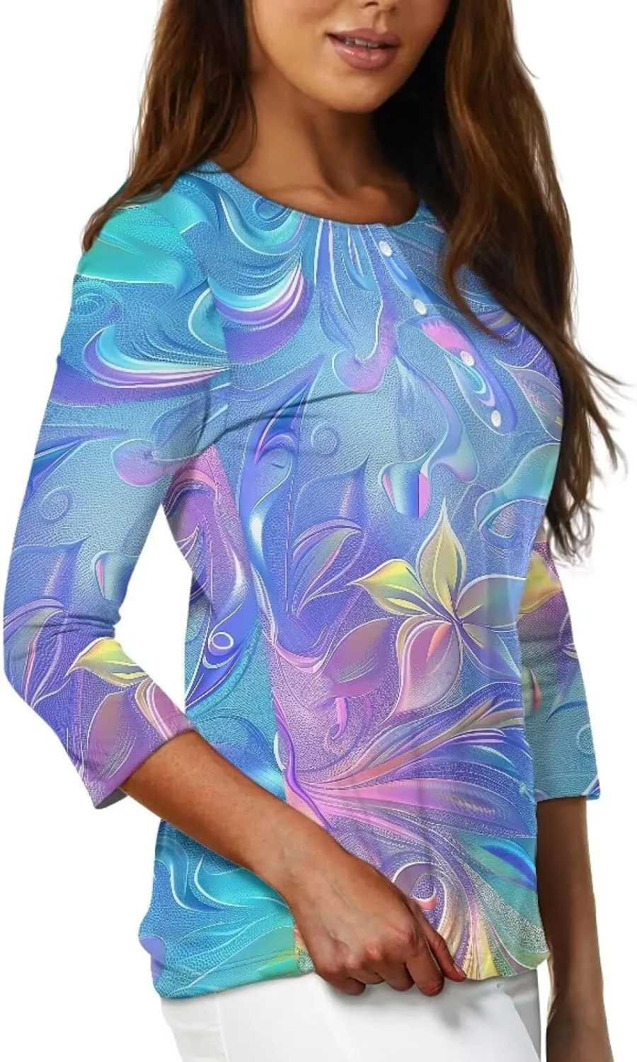 YEXIATODO Plus Size Tops for Women 3/4 Sleeve Suitable for Early Fall Spring