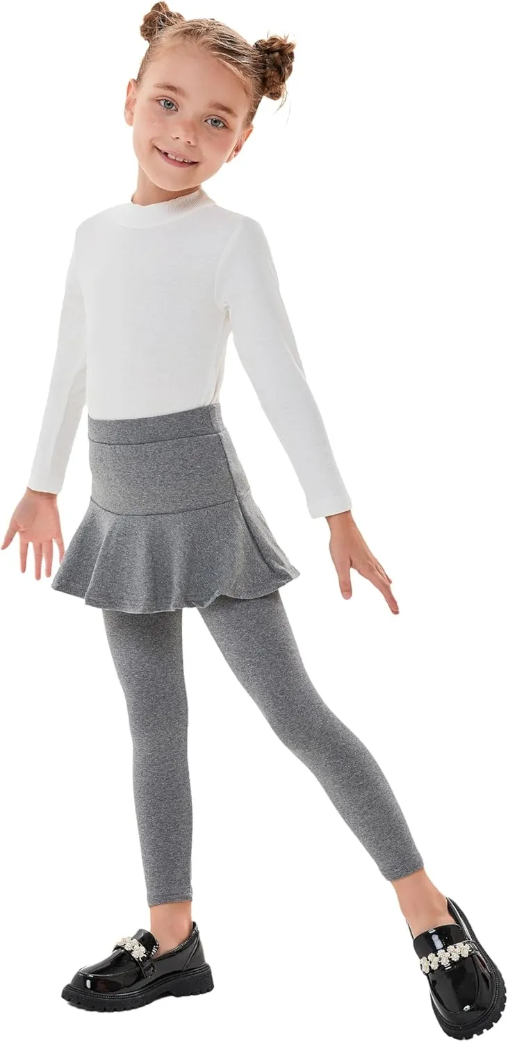 Yknktstc Girls 3 Pack Footless Leggings with Ruffle Skirt Tutu Pants Comfortable Stretchy Cotton Tights for Kids Toddler