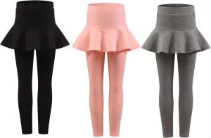 Yknktstc Girls 3 Pack Footless Leggings with Ruffle Skirt Tutu Pants Comfortable Stretchy Cotton Tights for Kids Toddler