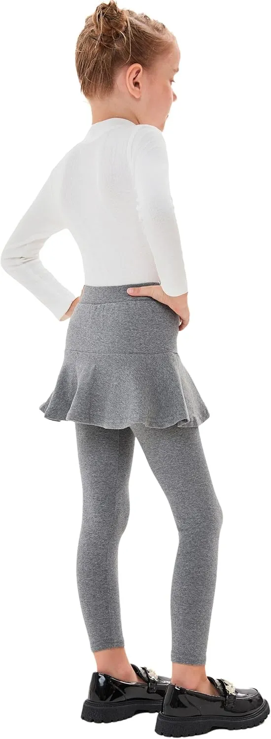 Yknktstc Girls 3 Pack Footless Leggings with Ruffle Skirt Tutu Pants Comfortable Stretchy Cotton Tights for Kids Toddler
