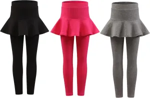 Yknktstc Girls 3 Pack Footless Leggings with Ruffle Skirt Tutu Pants Comfortable Stretchy Cotton Tights for Kids Toddler