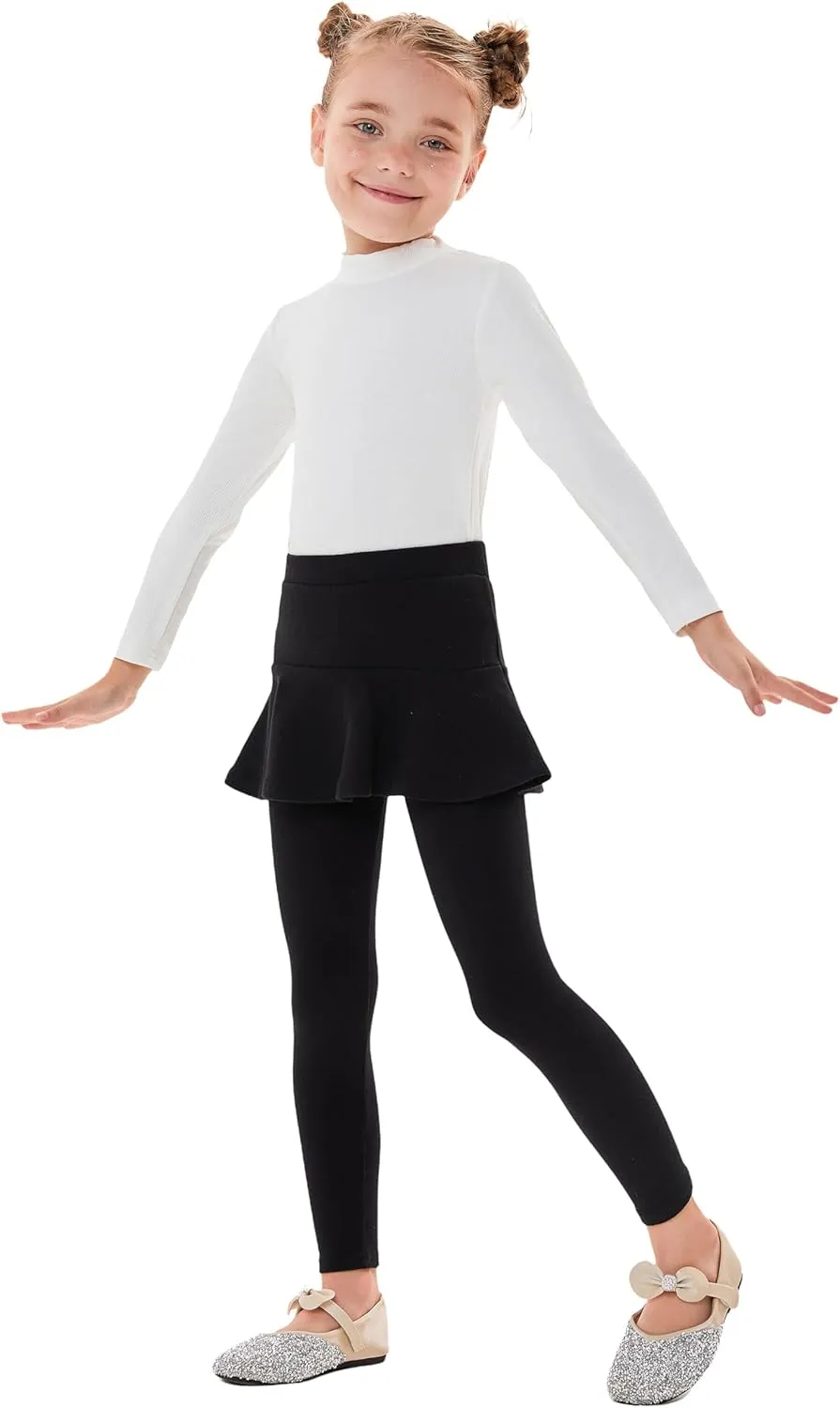 Yknktstc Girls 3 Pack Footless Leggings with Ruffle Skirt Tutu Pants Comfortable Stretchy Cotton Tights for Kids Toddler