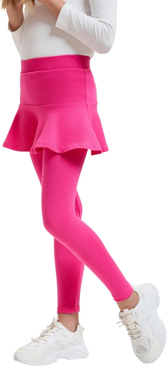 Yknktstc Girls 3 Pack Footless Leggings with Ruffle Skirt Tutu Pants Comfortable Stretchy Cotton Tights for Kids Toddler