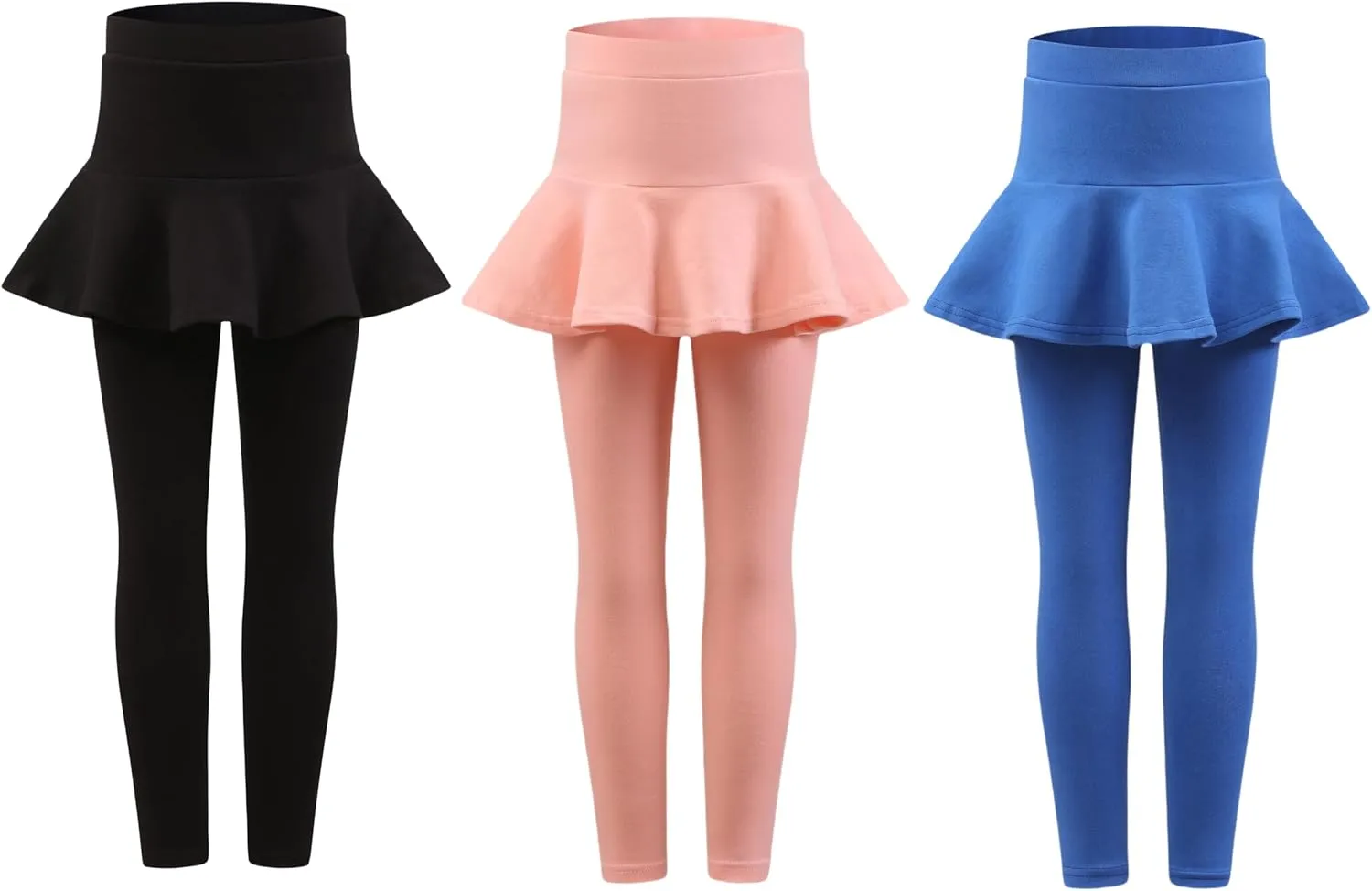 Yknktstc Girls 3 Pack Footless Leggings with Ruffle Skirt Tutu Pants Comfortable Stretchy Cotton Tights for Kids Toddler