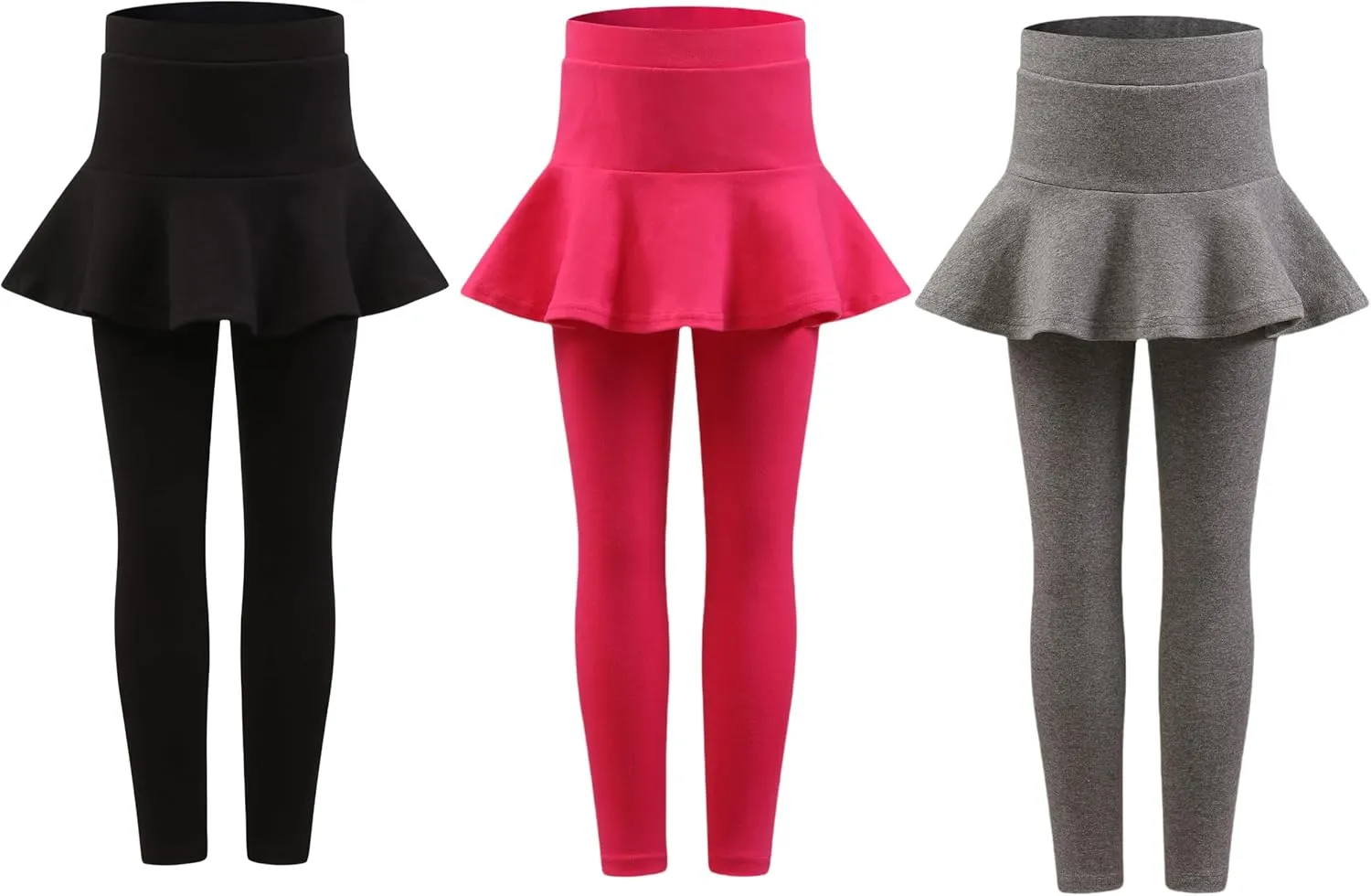 Yknktstc Girls 3 Pack Footless Leggings with Ruffle Skirt Tutu Pants Comfortable Stretchy Cotton Tights for Kids Toddler