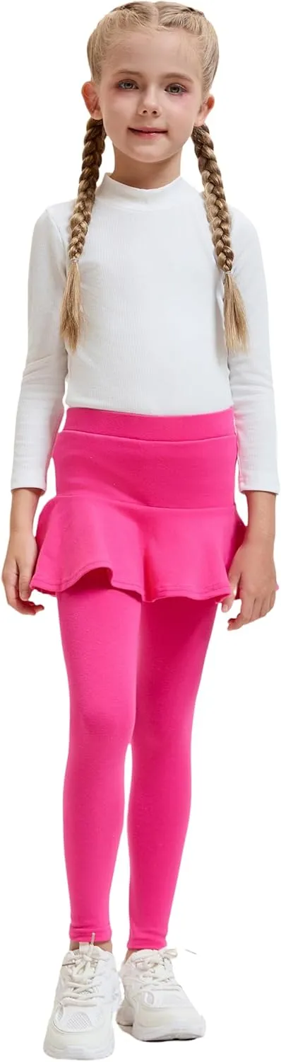Yknktstc Girls 3 Pack Footless Leggings with Ruffle Skirt Tutu Pants Comfortable Stretchy Cotton Tights for Kids Toddler