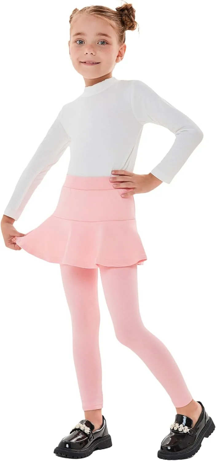 Yknktstc Girls 3 Pack Footless Leggings with Ruffle Skirt Tutu Pants Comfortable Stretchy Cotton Tights for Kids Toddler