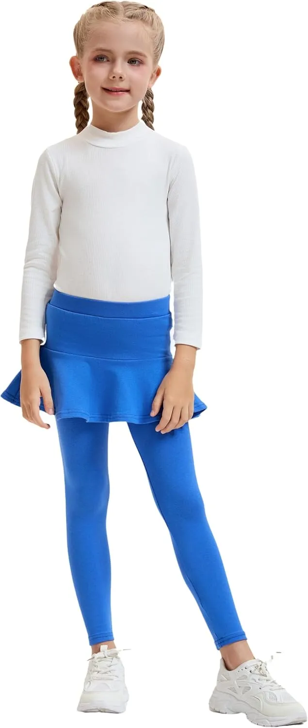 Yknktstc Girls 3 Pack Footless Leggings with Ruffle Skirt Tutu Pants Comfortable Stretchy Cotton Tights for Kids Toddler