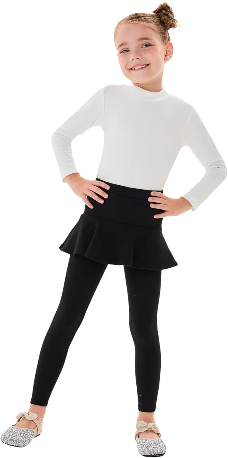 Yknktstc Girls 3 Pack Footless Leggings with Ruffle Skirt Tutu Pants Comfortable Stretchy Cotton Tights for Kids Toddler