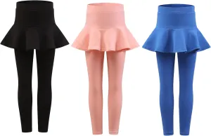 Yknktstc Girls 3 Pack Footless Leggings with Ruffle Skirt Tutu Pants Comfortable Stretchy Cotton Tights for Kids Toddler