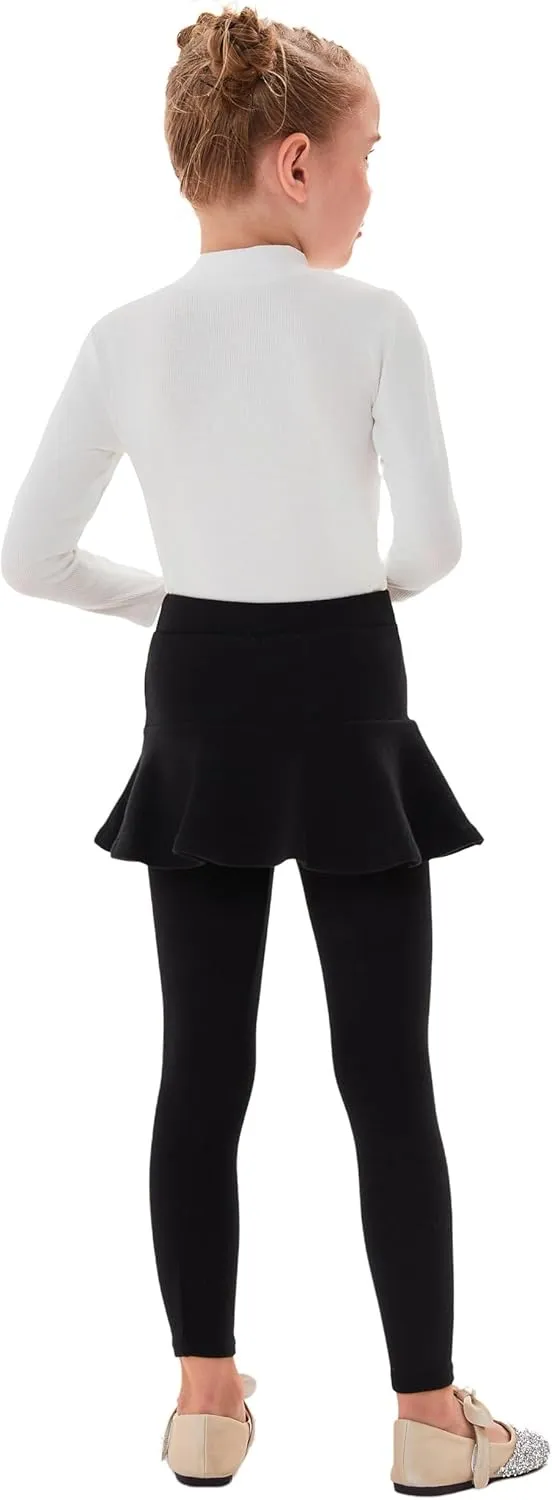 Yknktstc Girls 3 Pack Footless Leggings with Ruffle Skirt Tutu Pants Comfortable Stretchy Cotton Tights for Kids Toddler