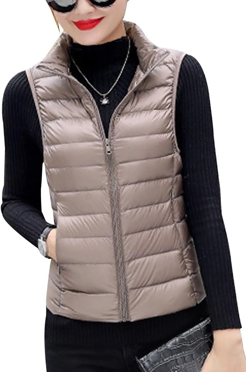 YMING Womens Packable Down Vest Solid Color Lightweight Outwear Zipper Puffer Vest Jackets