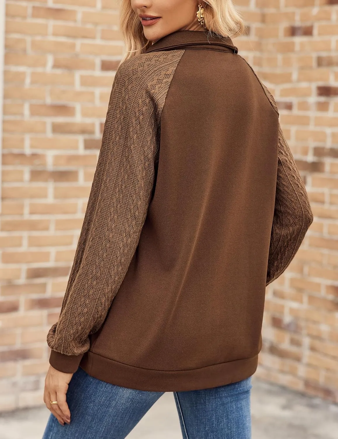 Zeagoo Women's Sweatshrits Quarter Zip Pullover Fleece Sweatshirt Casual Cable Knit Sleeve Hoodies Fashion Outfits Clothes