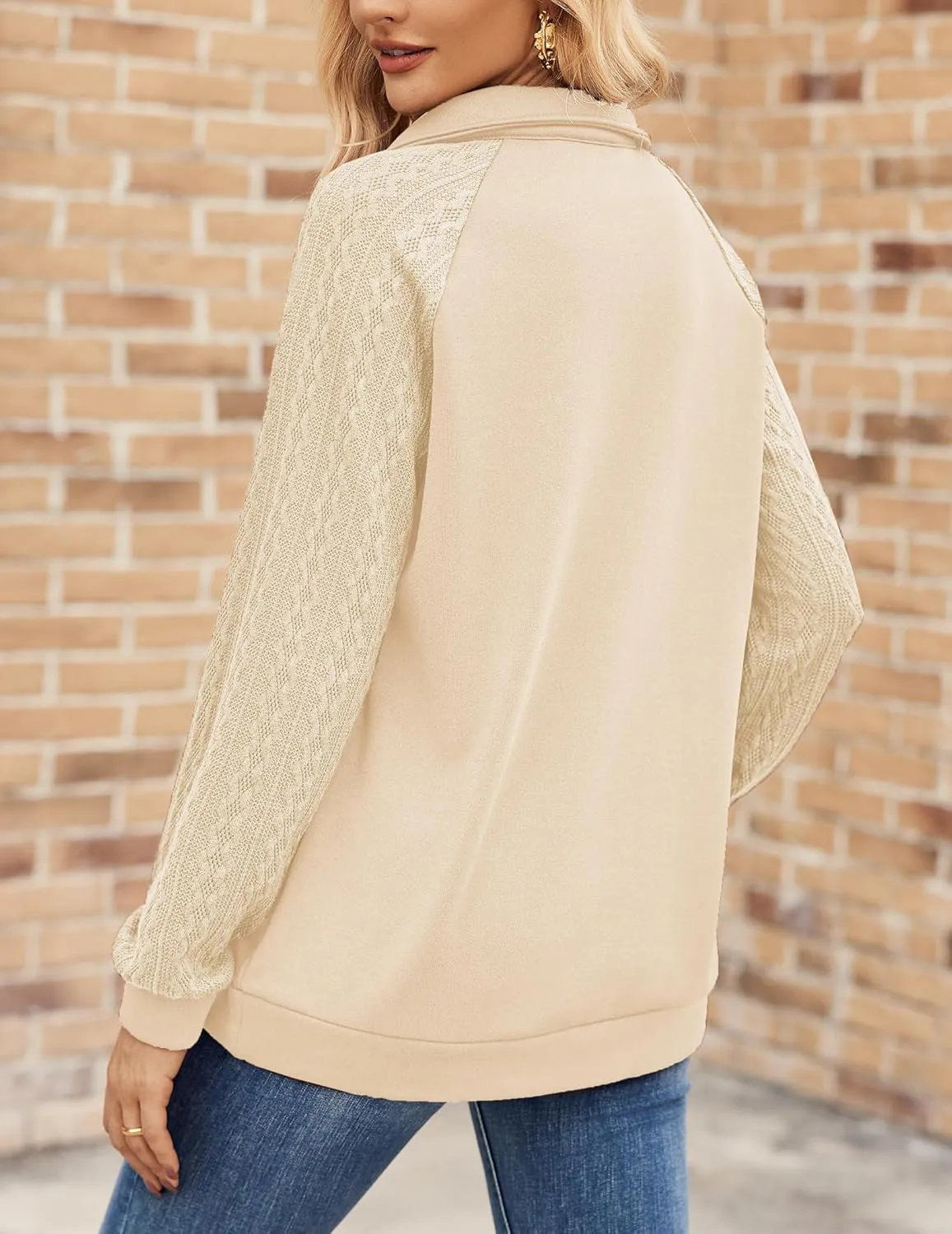 Zeagoo Women's Sweatshrits Quarter Zip Pullover Fleece Sweatshirt Casual Cable Knit Sleeve Hoodies Fashion Outfits Clothes