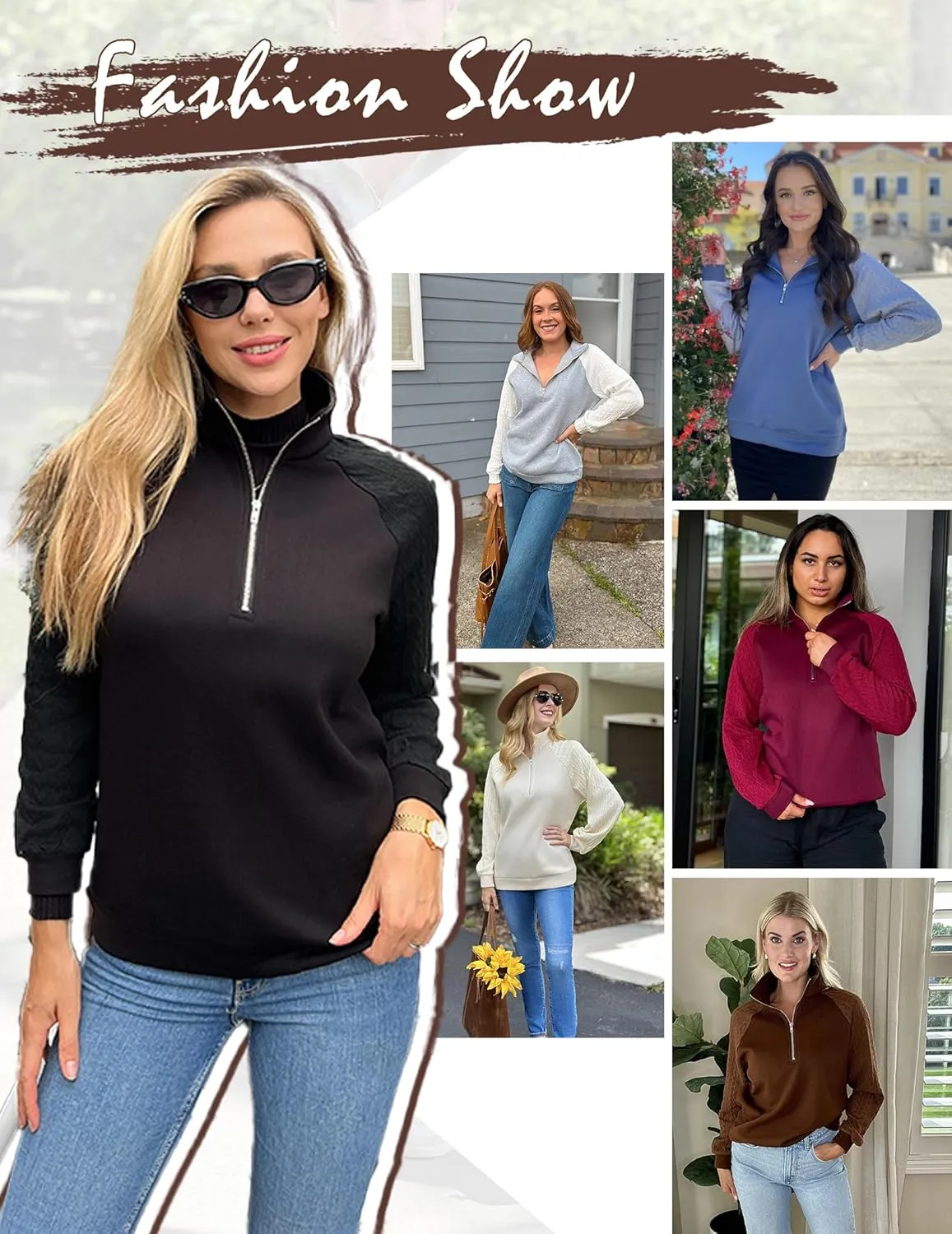 Zeagoo Women's Sweatshrits Quarter Zip Pullover Fleece Sweatshirt Casual Cable Knit Sleeve Hoodies Fashion Outfits Clothes