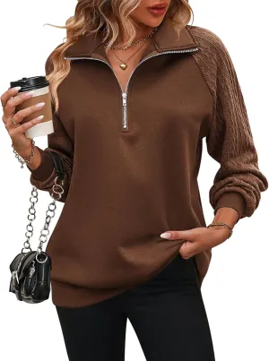 Zeagoo Women's Sweatshrits Quarter Zip Pullover Fleece Sweatshirt Casual Cable Knit Sleeve Hoodies Fashion Outfits Clothes