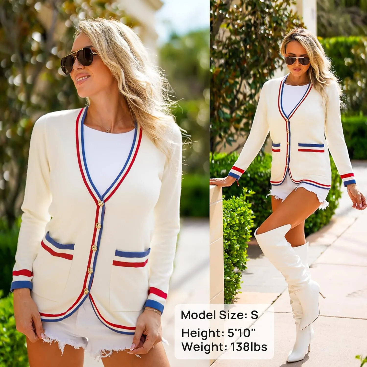 ZESICA Women's Fall Fashion Cardigan Sweaters Long Sleeve Button Open Front Color Block Coatigan with Pockets