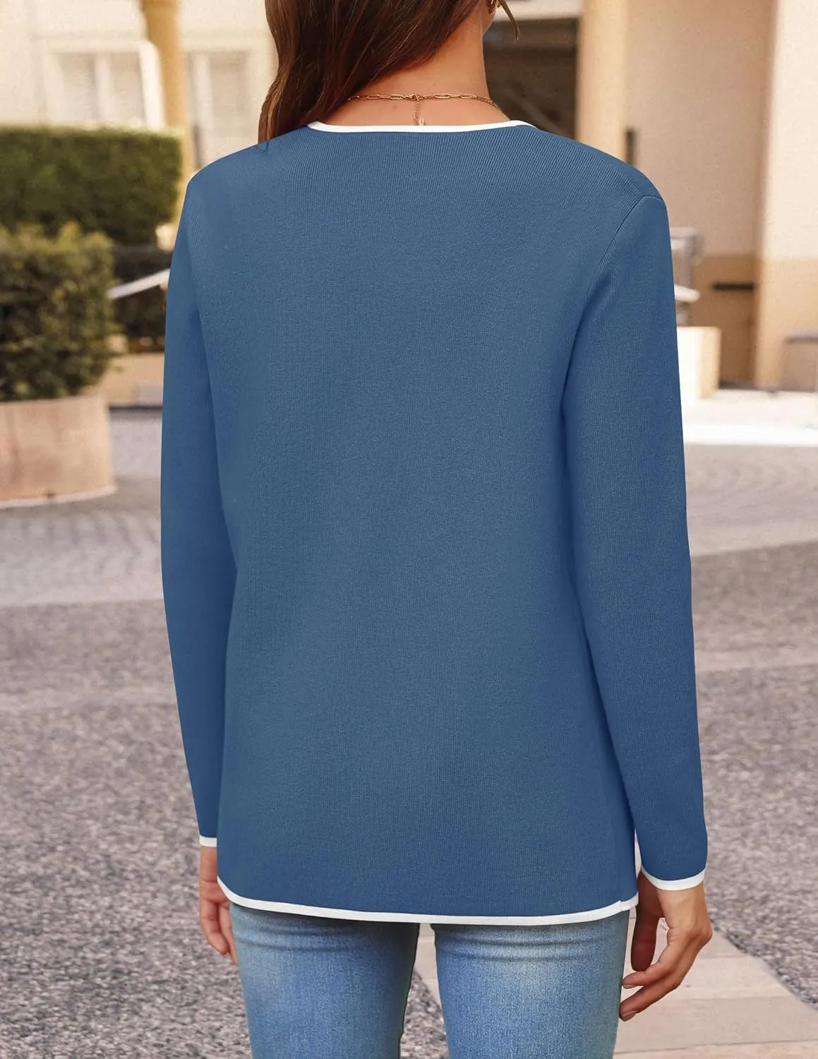 ZESICA Women's Fall Fashion Cardigan Sweaters Long Sleeve Button Open Front Color Block Coatigan with Pockets
