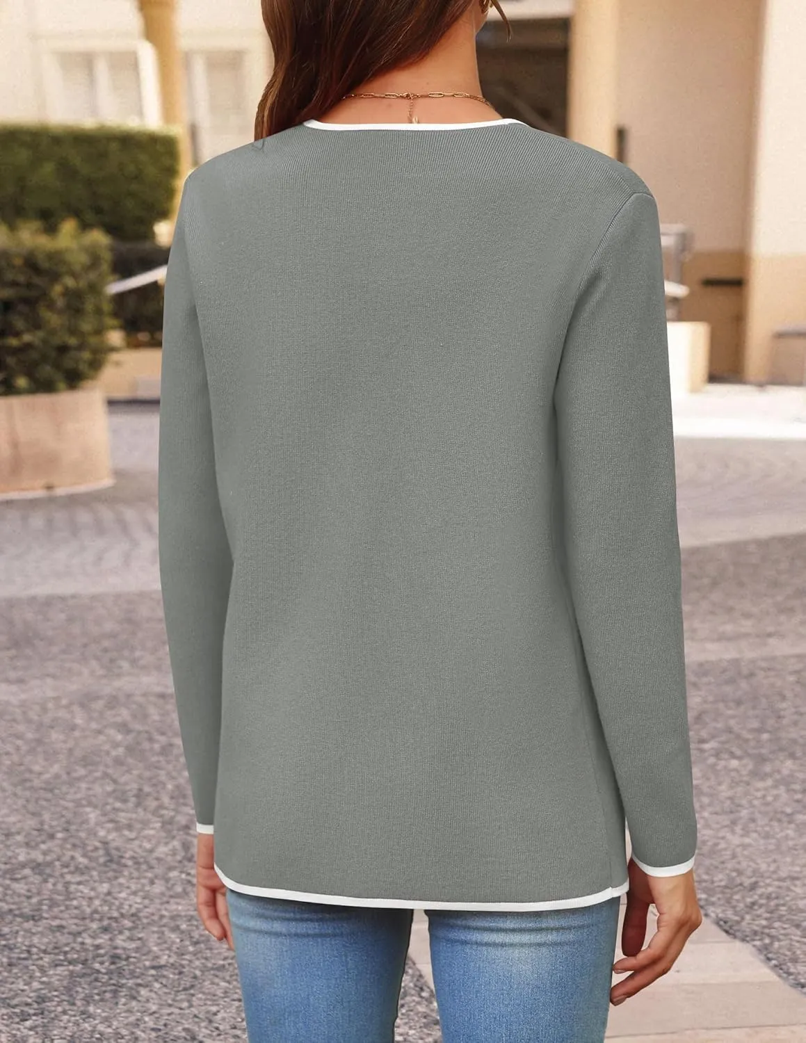 ZESICA Women's Fall Fashion Cardigan Sweaters Long Sleeve Button Open Front Color Block Coatigan with Pockets