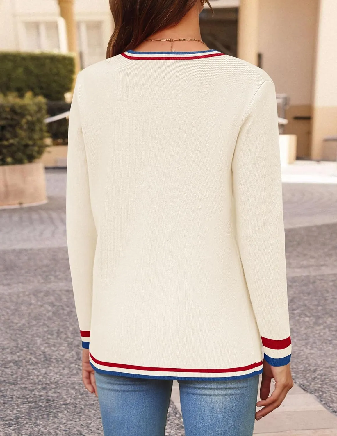 ZESICA Women's Fall Fashion Cardigan Sweaters Long Sleeve Button Open Front Color Block Coatigan with Pockets