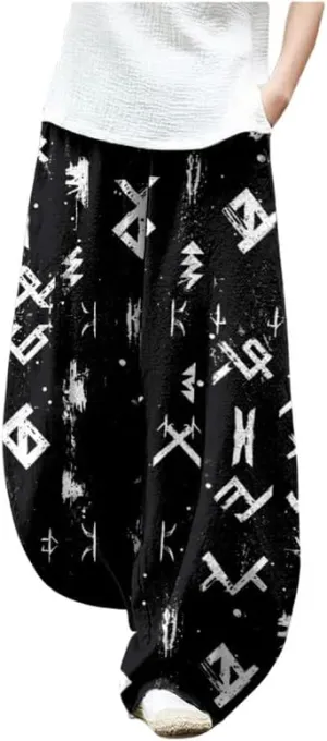 ZOCAVIA Womens Aztec Print Lantern Pants Western Causal Cotton Linen Wide Leg Pants Waist Elastic Hippie Trouser with Pockets