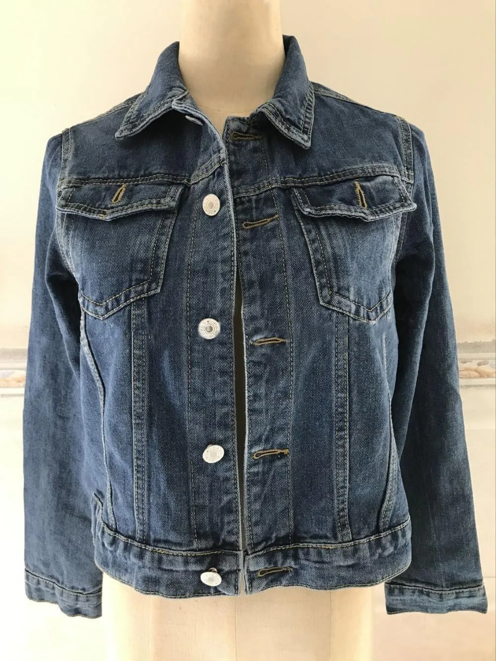 ZOCAVIA Womens Denim Jacket Casual Stretch Long Sleeve Button down Jean Jacket Lapel Cropped Denim Coat with Pockets